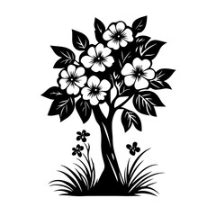 blooming tree with flowers vector silhouette