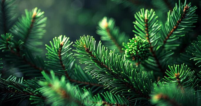 Christmas Background featuring a close-up of a beautiful green pine tree branch.