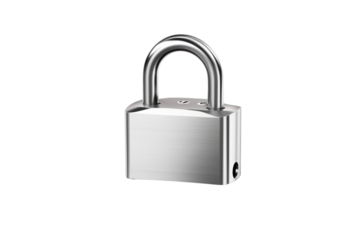 Simple metallic padlock with a cylindrical body and curved shackle isolated on a plain white background