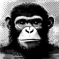 Chimpanzee portrait halftone pop art black and white vector