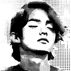 halftone vector of young man looking upward