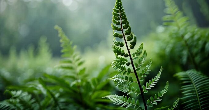 Closeup of fern leaves set against a hazy background