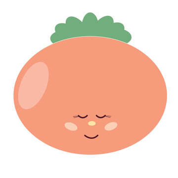 Cute Tomato Vegetable Funny kawaii Smiling Face Character Icon Symbol. 