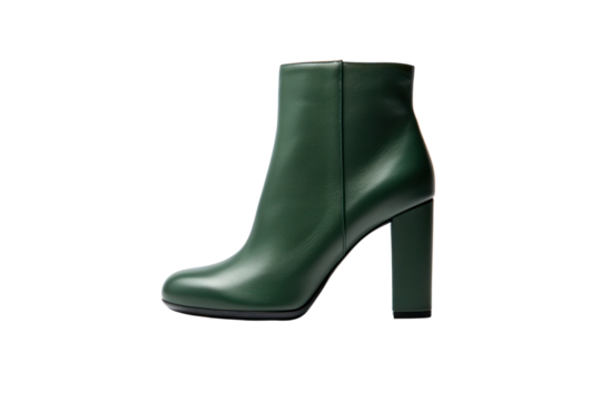 Hunter green ankle boots featuring a smooth texture and minimalist design, showcased on a white background.