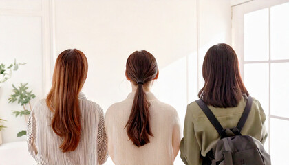 若い女性3人の後ろ姿,generative ai_ワイド