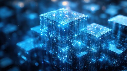 Glowing Cubes, Network, Data, Abstract, Technology, Background, Digital, Future