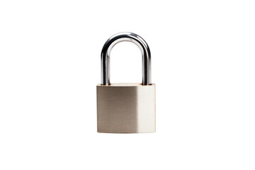 Naklejka premium Close-up of a solid steel padlock with keyhole detail isolated on a white background