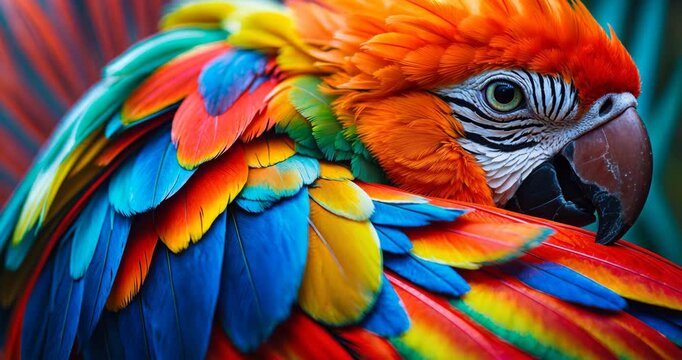 Close-up of bird feathers, exotic natural backdrop and texture.