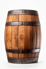 Fototapeta premium Wood wine barrel keg white background refreshment.