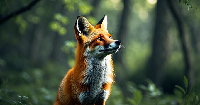 Close-up of a red fox within a forest.