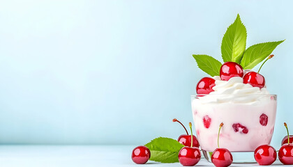 Creamy yogurt parfait with fresh cherries and mint