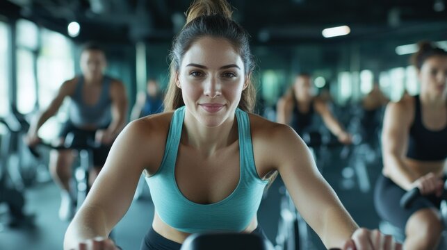 Fitness class spinning workout gym