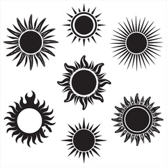 set vector various sun silhouettes