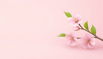 Fototapeta premium Delicate pink blossoms on a branch against a soft pink background (1)