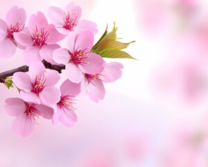 Delicate pink blossoms on a branch against a soft, blurred background