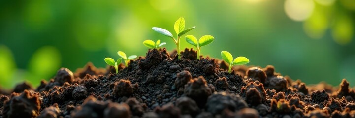 Recycled materials forming a new object, compost heap with growing plants, growth, reuse
