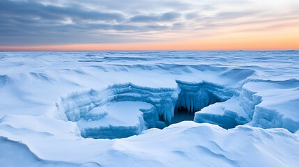 Obraz premium Dramatic sunset over icy crevasse landscape