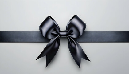 Elegant dark gray satin ribbon bow on a light gray background