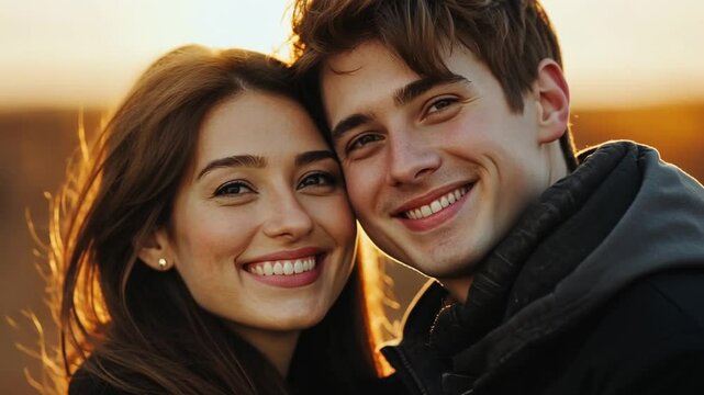 Happy Couple Sharing a Joyful Moment Outdoors at Sunset Generative AI