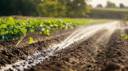 An AI powered smart farming irrigation system, using weather forecasts and soil moisture levels to optimize water usage in agricultural fields, Agricultural tech style