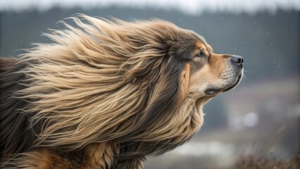 A majestic dog experiencing the powerful force of the wind 