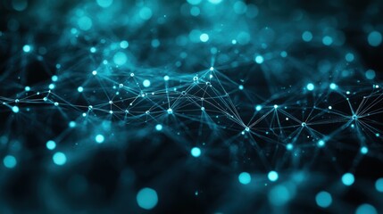 Abstract network connection, glowing nodes, dark background, digital technology concept