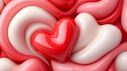 Red Pink Glossy Hearts Valentine's Day Abstract Background