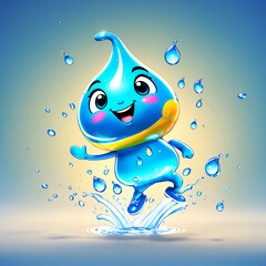 An animated water drop mascot