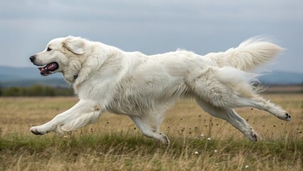 a majestic dog gracefully running across a field, showcasing its agility and energy