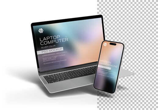 Mobile Phone and Laptop Mockup Isolated On White