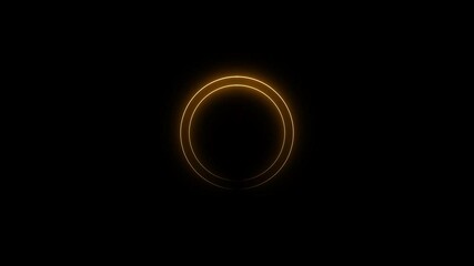 Neon line circle icon background. Yellow neon light animated glowing circle shape, on black background.