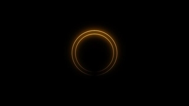Neon line circle icon background. Yellow neon light animated glowing circle shape, on black background.