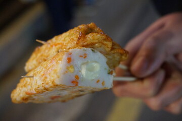 Korean fish cake skewers served hot and fresh, a popular street snack full of savory flavor