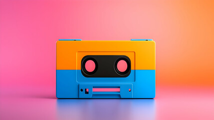 Obraz premium Retro Cassette Tape on Pink and Orange Gradient Background