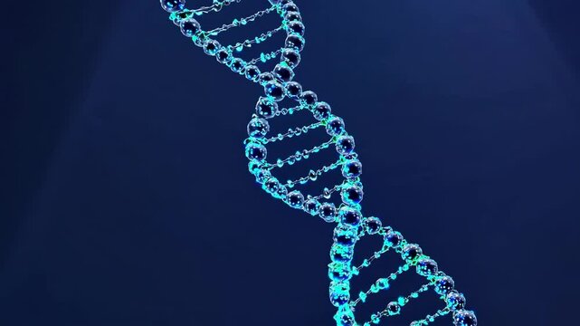 Six variations of a bioluminescent dna helix rotating slowly, showing different lighting and background colors, ideal for scientific, medical, and educational projects