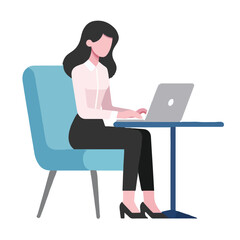 vector business woman with working laptop