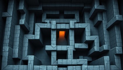 Aerial View of Intricate Stone Labyrinth with Glowing Exit