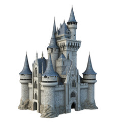3D render of a magical fantasy castle, isolated on a white background, png
