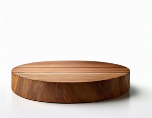 empty round wooden podium isolated on white background rustic wood platform product display template natural tree stage brown wood pedestal mockup