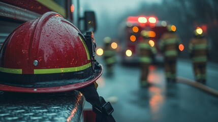 Firefighter’s Helmet on Fire Truck