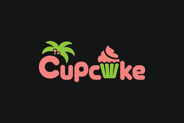 Tropical cupcake bakery logo design vector illustration for sweet dessert shop