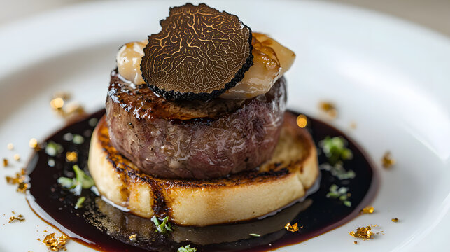 Rich and Indulgent Tournedos Rossini on Toast with Foie Gras and Black Truffle Garnish