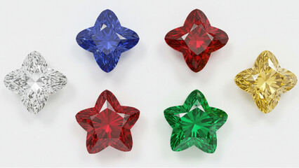 Ornaments in 4-color jeweled flower shapes and 2-color Christmas color stars. Recommended for designing Christmas ads, websites, and catalogs with a sense of luxury and glamour. Vector data.