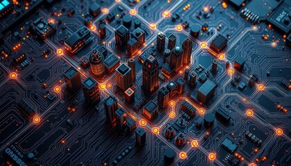 Futuristic Cityscape Circuit Board A Detailed Top-Down View