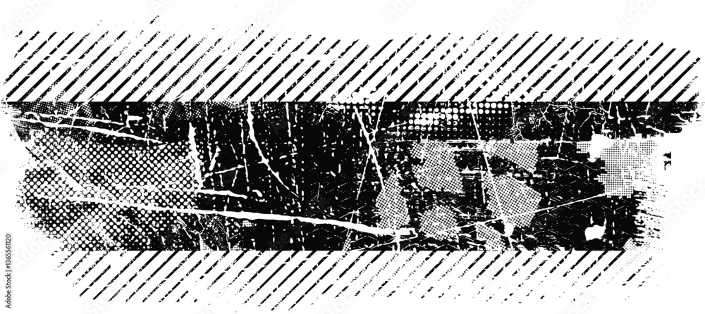 Aufkleber Grunge textured banner with rough edges. Halftone dots texture. Overlay grunge texture . Simply place texture over any object to create grunge effect . Banner with scratched surface for your design