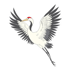 Japanese crane bird isolate on a white background. Vector graphics.