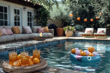 An Illustration of a Fun Pool Party with Friends and Family, Enjoying Swimming, Games, and Summer Vibes