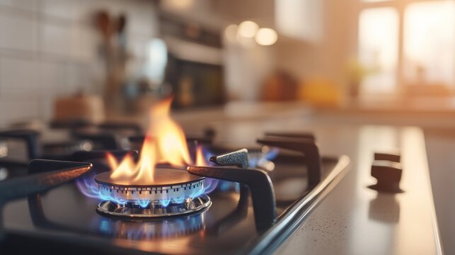 Gas stove burner blue flame kitchen