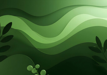 Green Paper Cut Abstract Background with Leaves and Light Gradient