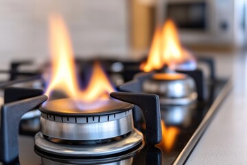 Gas stove burners flames cooking kitchen